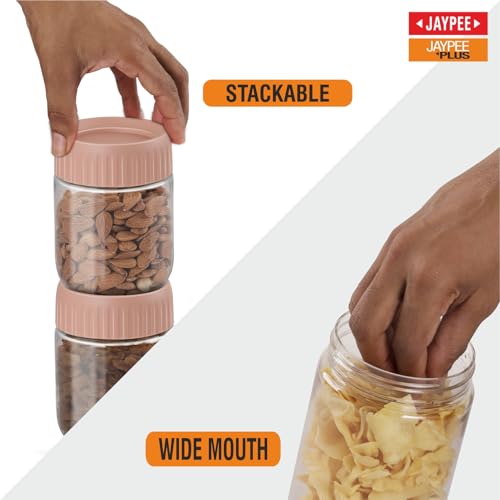 Jaypee Plus Petset Plastic Transparent Kitchen Jars & Container for Kitchen Pantry, Snacks, Masala, Pickle, Dry Fruits, Storage See through Container|Airtight Lid Stackable |750 ml,Set of 2, Pink|B0FP9JKS9N