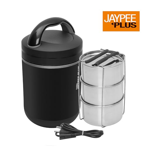 Jaypee Plus Hottline 3-320X3 ml Inner Stainless Steel |Outer Plastic Body|Electric Lunch Box for Offfice|Shockproof Design|BPA Free|Reheat Food in 30 Minutes|Convenience case for Power Cord,Black|B0727R3MGN