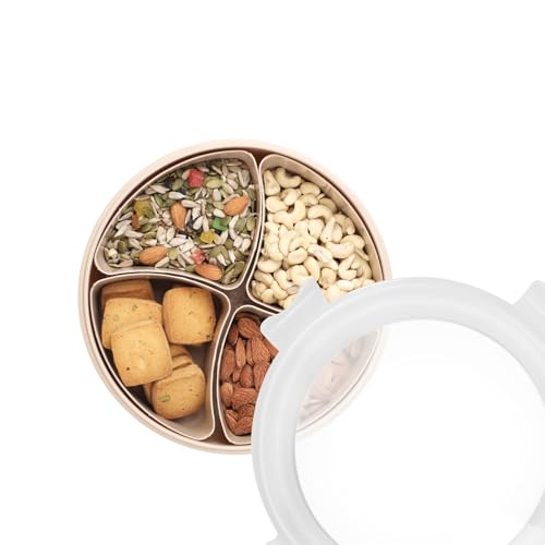 JAYPEE Sapor Plastic Airtight Serving Dry Fruit Container Set of 4-1600 ml with Round Box Removable Container Leakproof with Silicon Seal Transparent Dry Food Box Diwali Gift Pack, Beige|B0G2YHHPS5