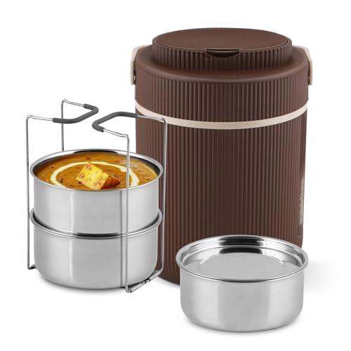 Jaypee Plus Ribbline Electric Lunch Box with 3 Stainless Steel Container (500 ml x3) Office Lunch Box for Men & Women with Spoon, 1 Small Box Leakproof Tiffin Box for Reheating Food,Mirror Grey|B0GQC1Z2LH