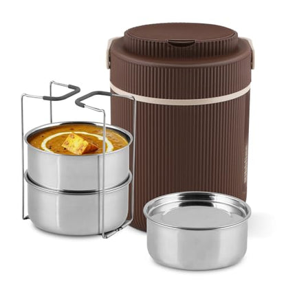 Jaypee Plus Ribbline Electric Lunch Box with 3 Stainless Steel Container (500 ml x3) Office Lunch Box for Men & Women with Spoon, 1 Small Box Leakproof Tiffin Box for Reheating Food,Mirror Grey|B0GQC1Z2LH