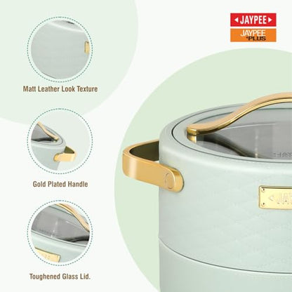JAYPEE Luxura Klass Set Inner Steel Serving Painted Casserole Set Of 3 Toughened Glass Lid Advanced PU Insulated 100% Food Grade Lockable Hot Box Easy To Keep Roti,Pulao & More|1500,2000,2500 Ml,Green|B0DJ34J5Z5