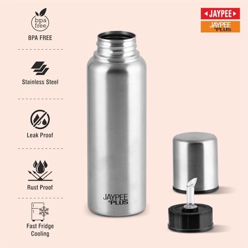 Jaypee Plus EzyPour Stainless Steel Oil Dispenser Bottle with Lid | Loose Cap Oil Bottle Spillproof Pourer & Drizzler| Food Grade Oil can for Kitchen, Silver, Set of 1 | 1000 ml|B0C6LX469X