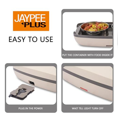Jaypee Plus Hotpot Electric Lunch Box with 2 Removable Stainless Steel Containers 250 ml x2 with Power Cord |Air Vent on Lid |Leakproof Silicon Seal|LED Indicator |Shockproof | Beige|B0CX8X1BPX