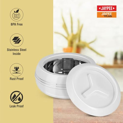 JAYPEE Palazio 1200 Inner Stainless Steel Casserole Pu Insulated Lockable Lid Food Grade Rustproof Hotbox for Kitchen Hot Pot for Rice Stackable Ideal for Gifting Capacity 1200 ml, White|B0FQV2W76J