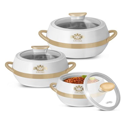 JAYPEE Vintage Inner Stainless Steel Casserole Set of 3 with Lockable Lid |1000+1500+2000 ml |BPA Free Insulated Casserole Set |Food Grade Serving Set |Ideal for Chapati,Warm & Fresh Food,Black|B09QST6FTX