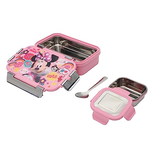 JAYPEE Wowsteel Jr. Inner Stainless Steel Insulated Lunch Box for School Kids Mickey Mouse Print for School Kids Girls & Boys, Dark Pink, 620 ml|B0C9V1GP8S
