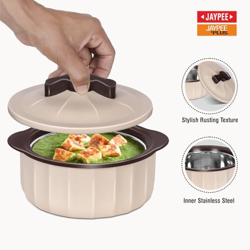 JAYPEE Micro Smart Inner Stainless Steel Serving Casserole Set of 3 (1000,1500,2000 ml) with Stylish Design |Microwave Safe |Lockable Lid |Hot Pot |BPA free, Swiss Coffee|B0F4DQZM4Z