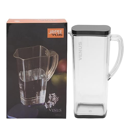 Jaypee Plus Venus Unbreakable Water Jug 1.65 Litre Easy Pour Spout & Strong Handle |Wide Mouth BPA Free Food Grade Transparent Multipurpose Jug for Milk, Juice, Beverage, Lassi, Cocktail, Black|B07H32Z1MR