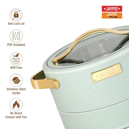 JAYPEE Luxura Klass Set Inner Steel Serving Painted Casserole Set Of 3 Toughened Glass Lid Advanced PU Insulated 100% Food Grade Lockable Hot Box Easy To Keep Roti,Pulao & More|1500,2000,2500 Ml,Green|B0DJ34J5Z5