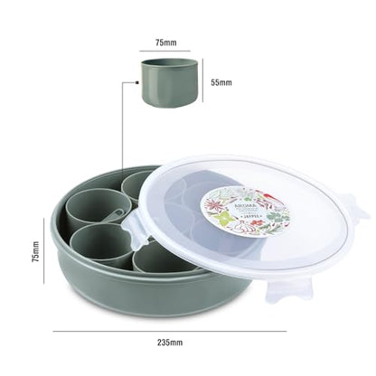 JAYPEE Aroma Spice Box with 7 plastic Container & Spoon |Masala Dani For Kitchen|Spice Organiser With See Through Lid |Masala Dabba Organizer |Lockable Lid |Food Grade, (1.6 Ltr), Green|B0F2GB19DY