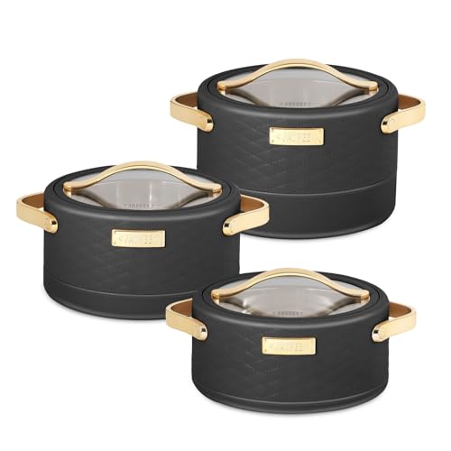 JAYPEE Luxura Klass Set Inner Steel Serving Painted Casserole Set Of 3 Toughened Glass Lid Advanced PU Insulated 100% Food Grade Lockable Hot Box Easy To Keep Roti,Pulao & More|1500,2000,2500 Ml,Green|B0DJ34J5Z5