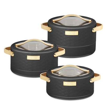 JAYPEE Luxura Klass Set Inner Steel Serving Painted Casserole Set Of 3 Toughened Glass Lid Advanced PU Insulated 100% Food Grade Lockable Hot Box Easy To Keep Roti,Pulao & More|1500,2000,2500 Ml,Green|B0DJ34J5Z5