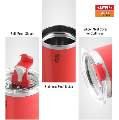 Jaypee Plus Myn Stainless Steel Insulated Coffee Mug Hot & Cold Spillproof Handy Sipper Travel Mug Suitable for Car, Tumbler Bottle, Vacuum Insulation Tea Cup, Matte Finish Non Slip, 300 ml, Red|B0G2XRH7P2