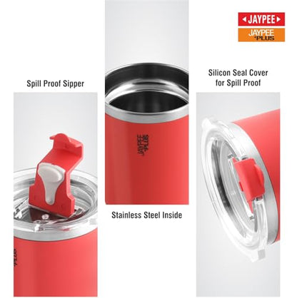 Jaypee Plus Myn Stainless Steel Insulated Coffee Mug Hot & Cold Spillproof Handy Sipper Travel Mug Suitable for Car, Tumbler Bottle, Vacuum Insulation Tea Cup, Matte Finish Non Slip, 300 ml, Red|B0G2XRH7P2