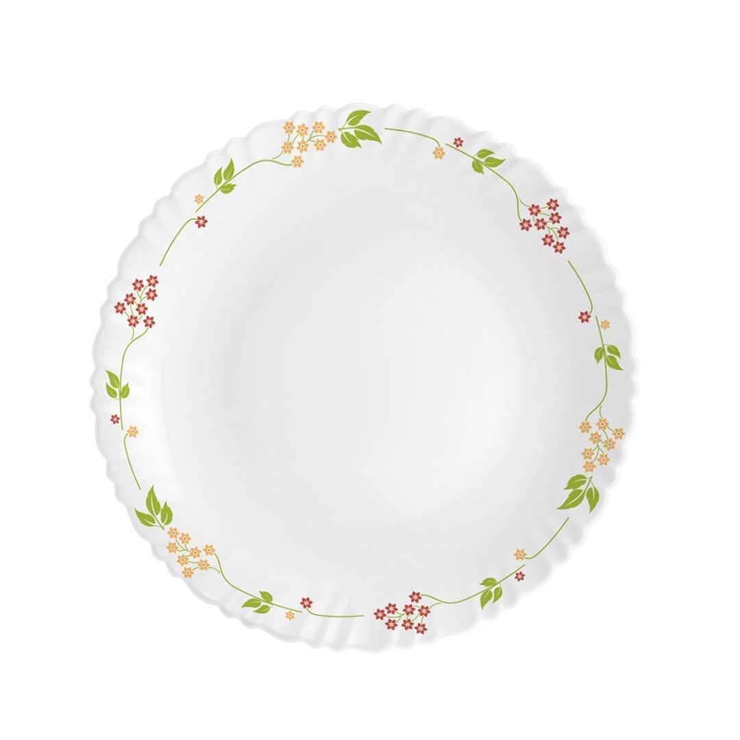 Cello Opalware Dazzle Series Secret Garden Dinner Set 35 Pieces Serving for 6 | Bone Ash-Free | Lightweight, Elegant White Plates & Bowls Set | Opal Glass Crockery Set for Daily Use Dinning & Gifting