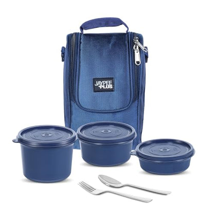 Jaypee Plus Homely 1190 ml Stainless Steel Office Lunch Box | BPA Free & Microwave Safe | 3 Spillproof Airtight Containers | Includes Spoon, Fork & Insulated Bag | Ideal for College & School (Black)|B0DDY67NFW
