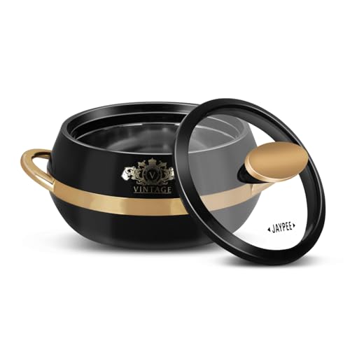JAYPEE Vintage Inner Stainless Steel Casserole Set of 3 with Lockable Lid |1000+1500+2000 ml |BPA Free Insulated Casserole Set |Food Grade Serving Set |Ideal for Chapati,Warm & Fresh Food,Black|B09QST6FTX