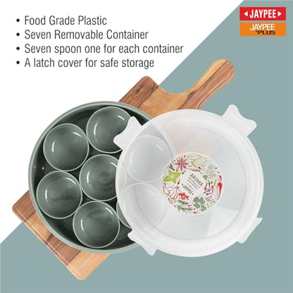 JAYPEE Aroma Spice Box with 7 plastic Container & Spoon |Masala Dani For Kitchen|Spice Organiser With See Through Lid |Masala Dabba Organizer |Lockable Lid |Food Grade, (1.6 Ltr), Green|B0F2GB19DY