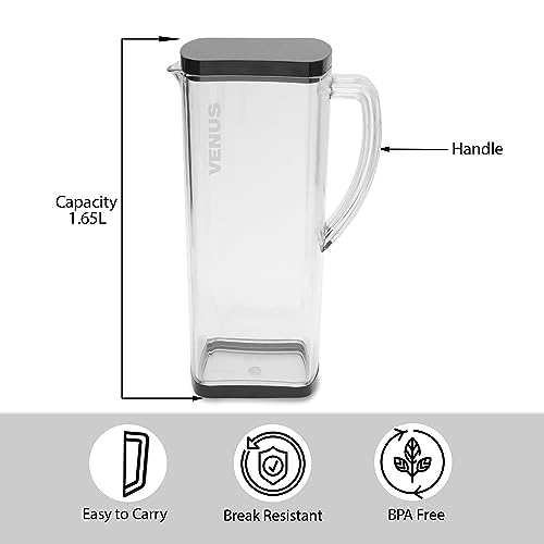 Jaypee Plus Venus Unbreakable Water Jug 1.65 Litre Easy Pour Spout & Strong Handle |Wide Mouth BPA Free Food Grade Transparent Multipurpose Jug for Milk, Juice, Beverage, Lassi, Cocktail, Black|B07H32Z1MR