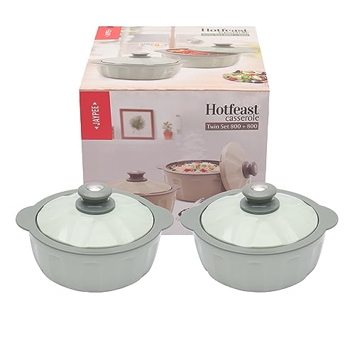 JAYPEE HOTFEAST Inner Stainless Steel Casserole Twin Set of 2, 800ml, BPA Free Insulated casserole Set |Sabji Container|Small Chapati Box |Food Grade Serving Set, Green|B0CDSDNL73