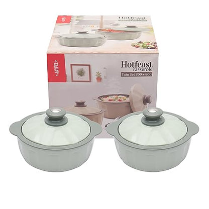 JAYPEE HOTFEAST Inner Stainless Steel Casserole Twin Set of 2, 800ml, BPA Free Insulated casserole Set |Sabji Container|Small Chapati Box |Food Grade Serving Set, Green|B0CDSDNL73