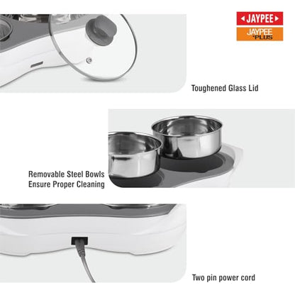 Jaypee Plus 1150 ml +1150 ml Stainless Steel Electric Casserole Set | Shockproof, Rustproof | 2 in 1 Electric Bowl for Food Warmer & Buffet Server - (White)|B0837PKWCK