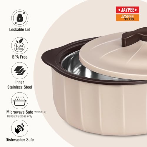 JAYPEE Micro Smart Inner Stainless Steel Serving Casserole Set of 3 (1000,1500,2000 ml) with Stylish Design |Microwave Safe |Lockable Lid |Hot Pot |BPA free, Swiss Coffee|B0F4DQZM4Z
