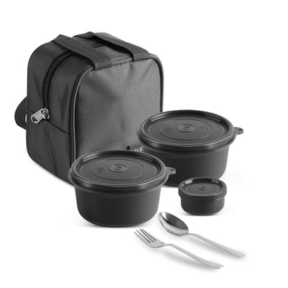 Jaypee Plus Homely 1190 ml Stainless Steel Office Lunch Box | BPA Free & Microwave Safe | 3 Spillproof Airtight Containers | Includes Spoon, Fork & Insulated Bag | Ideal for College & School (Black)|B0DDY67NFW