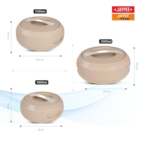 JAYPEE Gourmet Inner Stainless Steel Casserole Set of 3 with Lockable Lid,(1000+1500+2000 ml), BPA Free Insulated Casserole Set |Food Grade Serving Set |Ideal for Chapati,Warm & Fresh Food,Coffee|B0CBCGGQR1