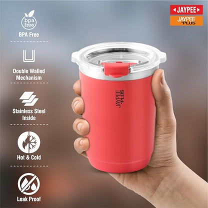 Jaypee Plus Myn Stainless Steel Insulated Coffee Mug Hot & Cold Spillproof Handy Sipper Travel Mug Suitable for Car, Tumbler Bottle, Vacuum Insulation Tea Cup, Matte Finish Non Slip, 300 ml, Red|B0G2XRH7P2