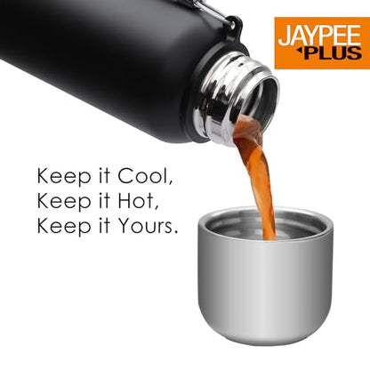 Jaypee Plus Quebec 304 Stainless Steel Double Wall Thermosteel Vaccum Insulated 24 Hours Hot and Cold Water Bottle |Leakproof Flask|Ideal for School, Office & Travel - 820 ml, (Black)|B08B1M7K6V