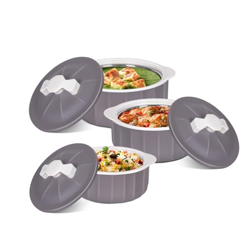 JAYPEE Micro Smart Inner Stainless Steel Serving Casserole Set of 3 (1000,1500,2000 ml) with Stylish Design |Microwave Safe |Lockable Lid |Hot Pot |BPA free, Swiss Coffee|B0F4DQZM4Z