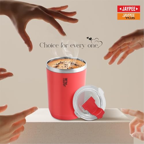 Jaypee Plus Myn Stainless Steel Insulated Coffee Mug Hot & Cold Spillproof Handy Sipper Travel Mug Suitable for Car, Tumbler Bottle, Vacuum Insulation Tea Cup, Matte Finish Non Slip, 300 ml, Red|B0G2XRH7P2