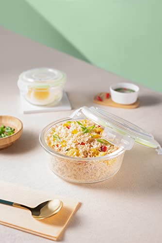 Jaypee Plus Klarozip Round 3 Microwave Safe Lunch Box for Office Glass Container Set of 3 (400+400+400) ml Transparent Leak Proof Tiffin Box|B0BR7XCWBJ