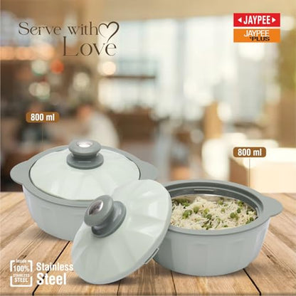 JAYPEE HOTFEAST Inner Stainless Steel Casserole Twin Set of 2, 800ml, BPA Free Insulated casserole Set |Sabji Container|Small Chapati Box |Food Grade Serving Set, Green|B0CDSDNL73