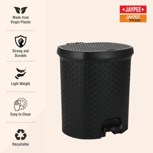 Jaypee Plus Dispose all Dustbin with Removable Plastic Bucket | Garbage Bin Trash Can Pedal Waste Bin |Square Shape Dustbin For Home, Kitchen, Bathroom, Office, 8 Litre, Black|B071HD7K4R