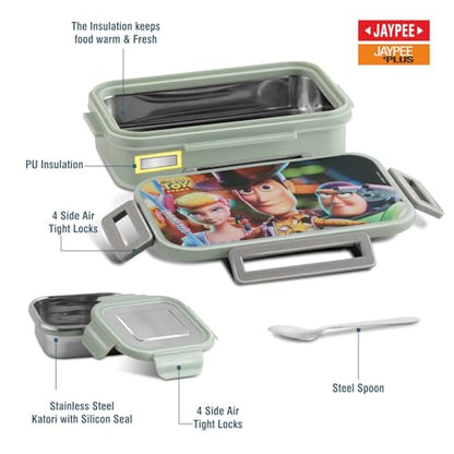 JAYPEE Maxteel Jr Disney Toystory Stainless Steel Insulated Lunch Box for School Kids|Airtight Leakproof Tiffin Box|Food Grade|BPA Free, 620+150 ml, Green|B0FJMJMRG5