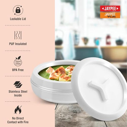 JAYPEE Teen Bhoj Inner Stainless Steel Casserole Set of 3|Lockable Lid|BPA Free|Roti Box|Easy to Carry|Food Grade| Rust Free Casserole for roti 1200,1500,2500 ml| Best for Gifting Purpose,Super White|B078H9VTN2