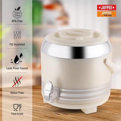 Jaypee Mr. Cool Ultra 6 Insulated Water Jug 5.68 Litre with Lockable Lid & Tap |Hot & Cold Water Storage Container |Wide Mouth BPA Free 100% Food Grade Ideal for Travel, Picnic, Home, Office, White|B0GZ3K5DDZ
