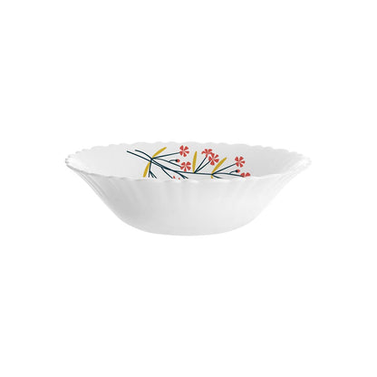 Larah by Borosil Red Bud Silk Series Opalware Dinner Set | 35 Pieces for Family of 6 | Microwave & Dishwasher Safe | Bone-Ash Free | Crockery Set for Dining & Gifting | Plates & Bowls | White,Floral