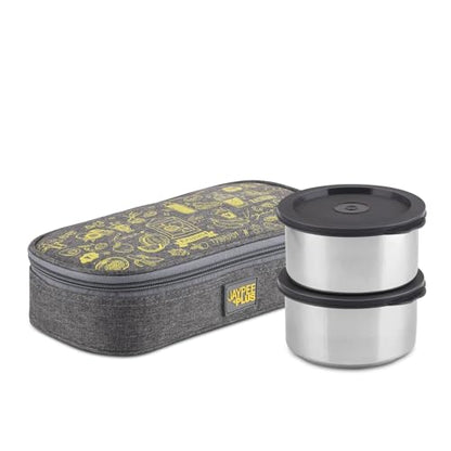 Jaypee Plus Magicseal Stainless Steel 2 Container Office Lunch Box 350 ml Each with Steel Dish & Insulated Washable Bag Spillproof Leakproof Lunch Box for Man & Women Airtight Tiffin Box,Grey|B0GGJR9HX5