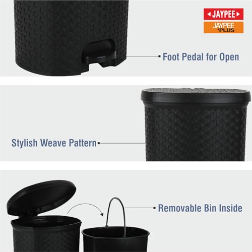 Jaypee Plus Dispose all Dustbin with Removable Plastic Bucket | Garbage Bin Trash Can Pedal Waste Bin |Square Shape Dustbin For Home, Kitchen, Bathroom, Office, 8 Litre, Black|B071HD7K4R