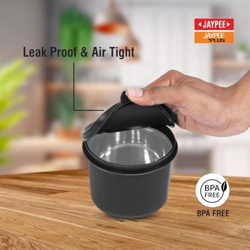 Jaypee Plus Homely 1190 ml Stainless Steel Office Lunch Box | BPA Free & Microwave Safe | 3 Spillproof Airtight Containers | Includes Spoon, Fork & Insulated Bag | Ideal for College & School (Black)|B0DDY67NFW