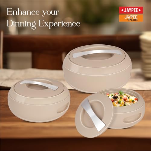 JAYPEE Gourmet Inner Stainless Steel Casserole Set of 3 with Lockable Lid,(1000+1500+2000 ml), BPA Free Insulated Casserole Set |Food Grade Serving Set |Ideal for Chapati,Warm & Fresh Food,Coffee|B0CBCGGQR1