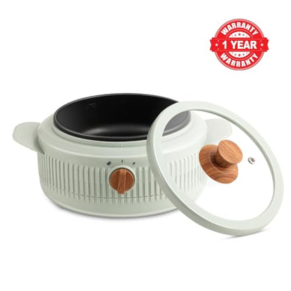 Jaypee Plus Electric CookSmart Casserole with Teflon NonStick Coating Bowl for Reheating & Cooking, Serving Casserole Wooden Finish Lid & Regulator Knob Toughened Glass Lid, 1500 ml, Blue|B0DKFKW9MB