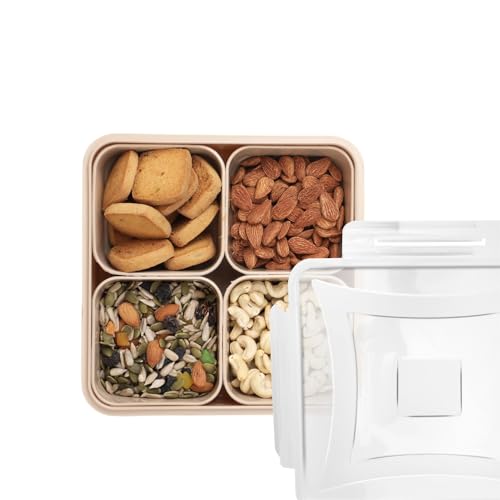 JAYPEE Sapor Plastic Airtight Serving Dry Fruit Container Set of 4-1600 ml with Round Box Removable Container Leakproof with Silicon Seal Transparent Dry Food Box Diwali Gift Pack, Beige|B0G2YHHPS5