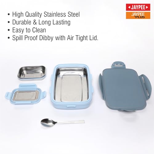 JAYPEE Ecosteel Sr. Inner Stainless Steel Insulated Lunch Box for School Kids |Airtight Leakproof Tiffin Box for Kids |Food Grade|BPA Free, 550 ml, Blue|B0F13ZPGG4
