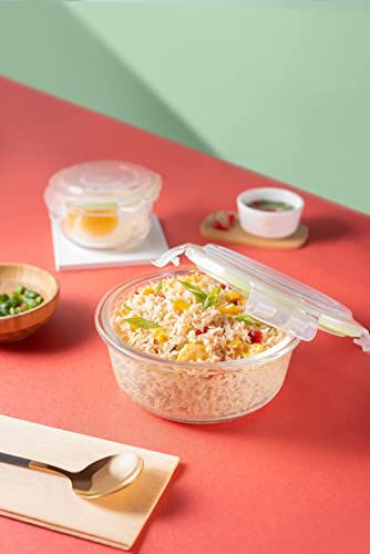 Jaypee Plus Klarozip Round 3 Microwave Safe Lunch Box for Office Glass Container Set of 3 (400+400+400) ml Transparent Leak Proof Tiffin Box|B0BR7XCWBJ
