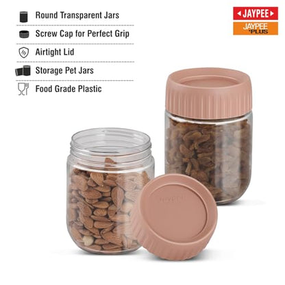 Jaypee Plus Petset Plastic Transparent Kitchen Jars & Container for Kitchen Pantry, Snacks, Masala, Pickle, Dry Fruits, Storage See through Container|Airtight Lid Stackable |750 ml,Set of 2, Pink|B0FP9JKS9N